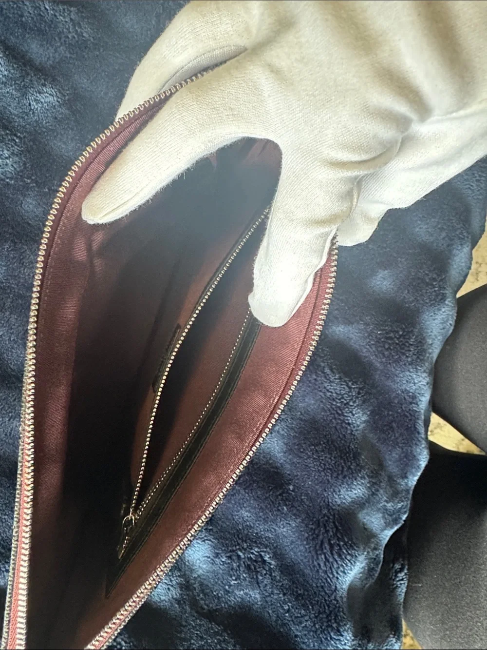 CHANEL Black Quilted Caviar Leather Zip Pouch with Burgundy Trim